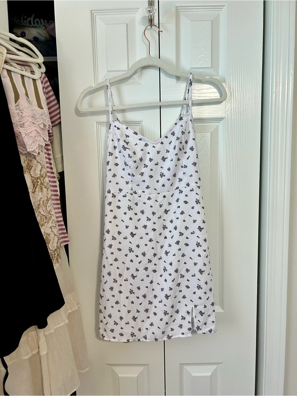 Hollister White Mini Slip Dress with Small Purple and Green Floral Print
